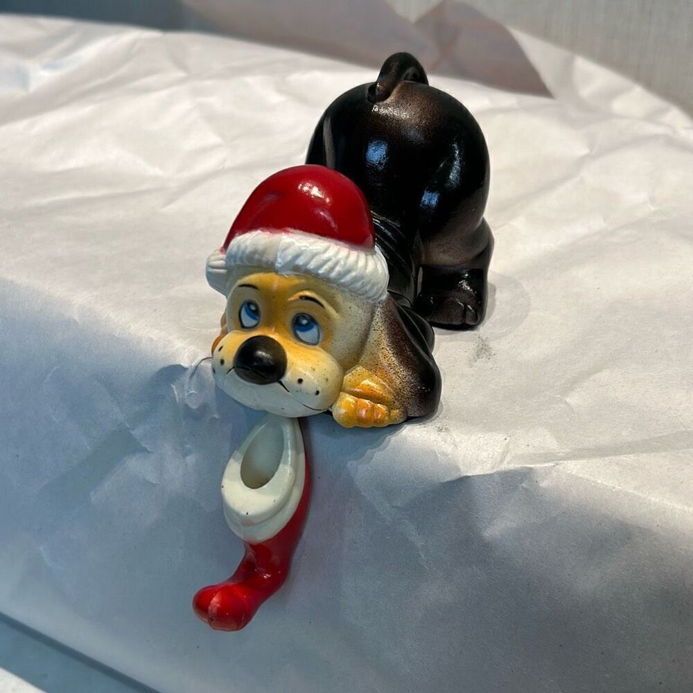 Vtg Dog Shelf Sitter Stocking Holder Hanger Christmas Droopy Puppy Hound Santa H
